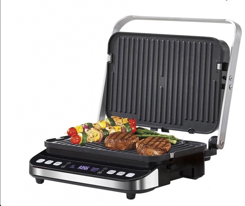 BioloMix 2000W Electric Contact Grill Digital Griddle and Panini Press, Optional Waffle Maker Plates, Opens 180 Degree Barbecue | Fugo Best
