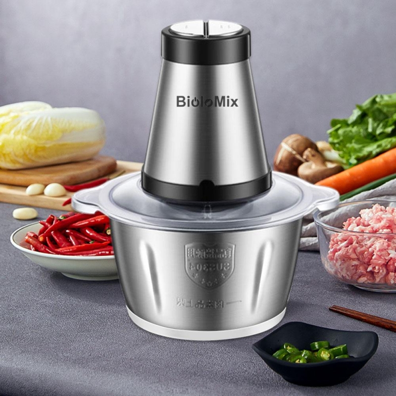 BioloMix 2 Speeds 500W Stainless Steel 2L Capacity Electric Chopper Meat Grinder Mincer Food Processor Slicer | Fugo Best