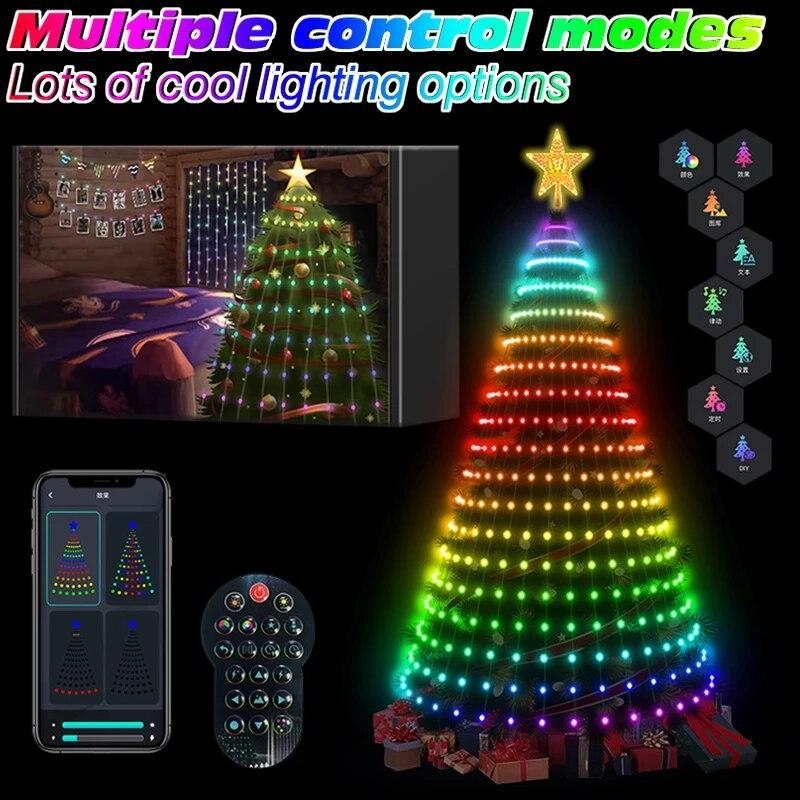RGB IC Christmas Tree Light DIY APP Bluetooth Multicolor Fairy LED Star String Light Waterfall Xmas Home Yard Holiday Party Deco | Fugo Best