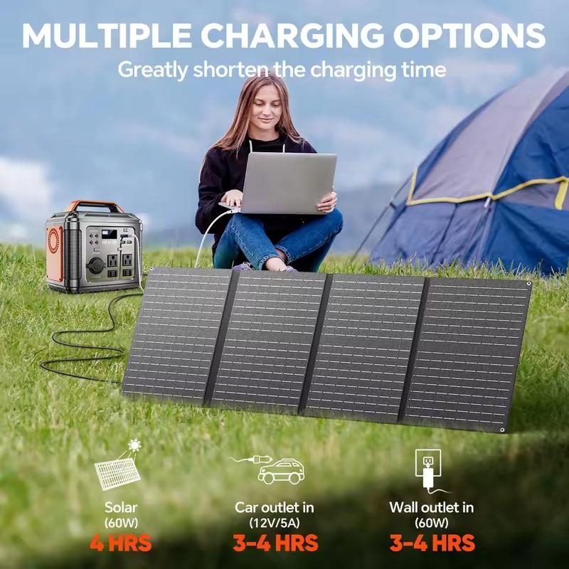 296Wh 300W Camping Power Station,Modified Sine Wave 110V AC Outlet, Solar Generator Lithium Battery Home Backup,60W Solar Panel | Fugo Best