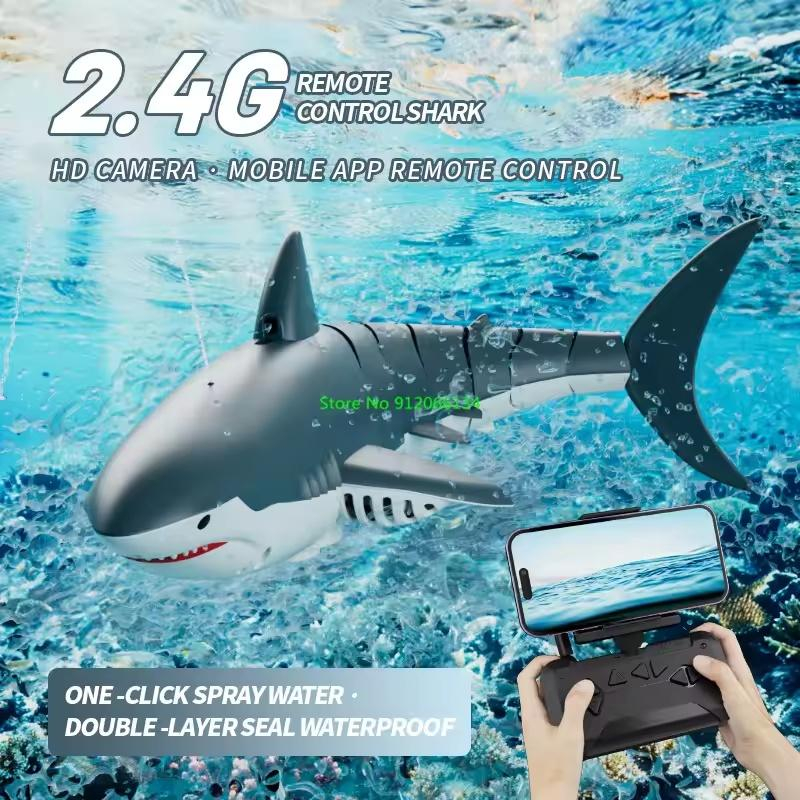 Simulated Waterproof HD Camera WIFI FPV RC Shark Boat 2.4G LED Lighting Swing Off Water Sensing Remote Control Boat Shark Animal | Fugo Best