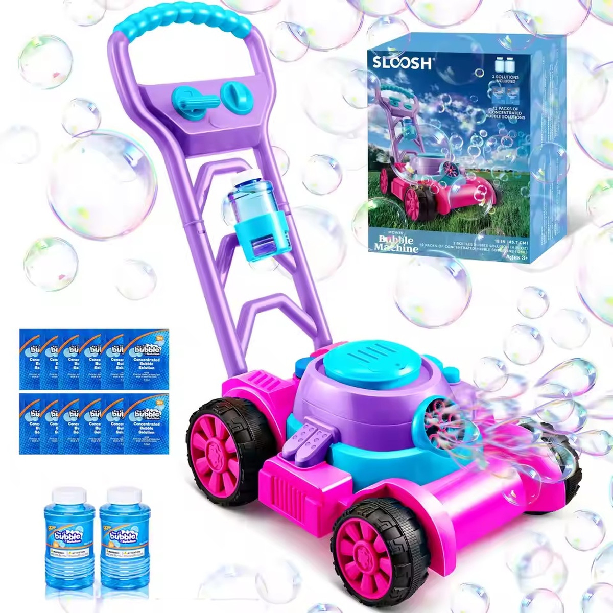 JOYFY Bubble Machine Bubble Lawn Mower Summer Outdoor Toys Pink Bubble Blower for Kids 3-6 Birthday Gifts | Fugo Best