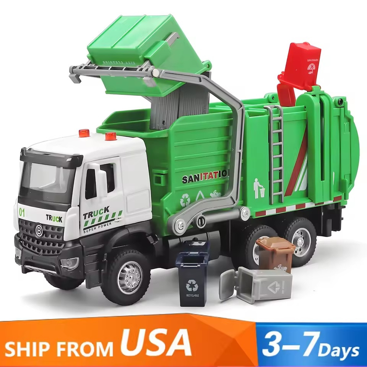 Alloy garbage truck toys, sanitation truck with lights and sounds, simulation recycling features, ideal gift for boys | Fugo Best