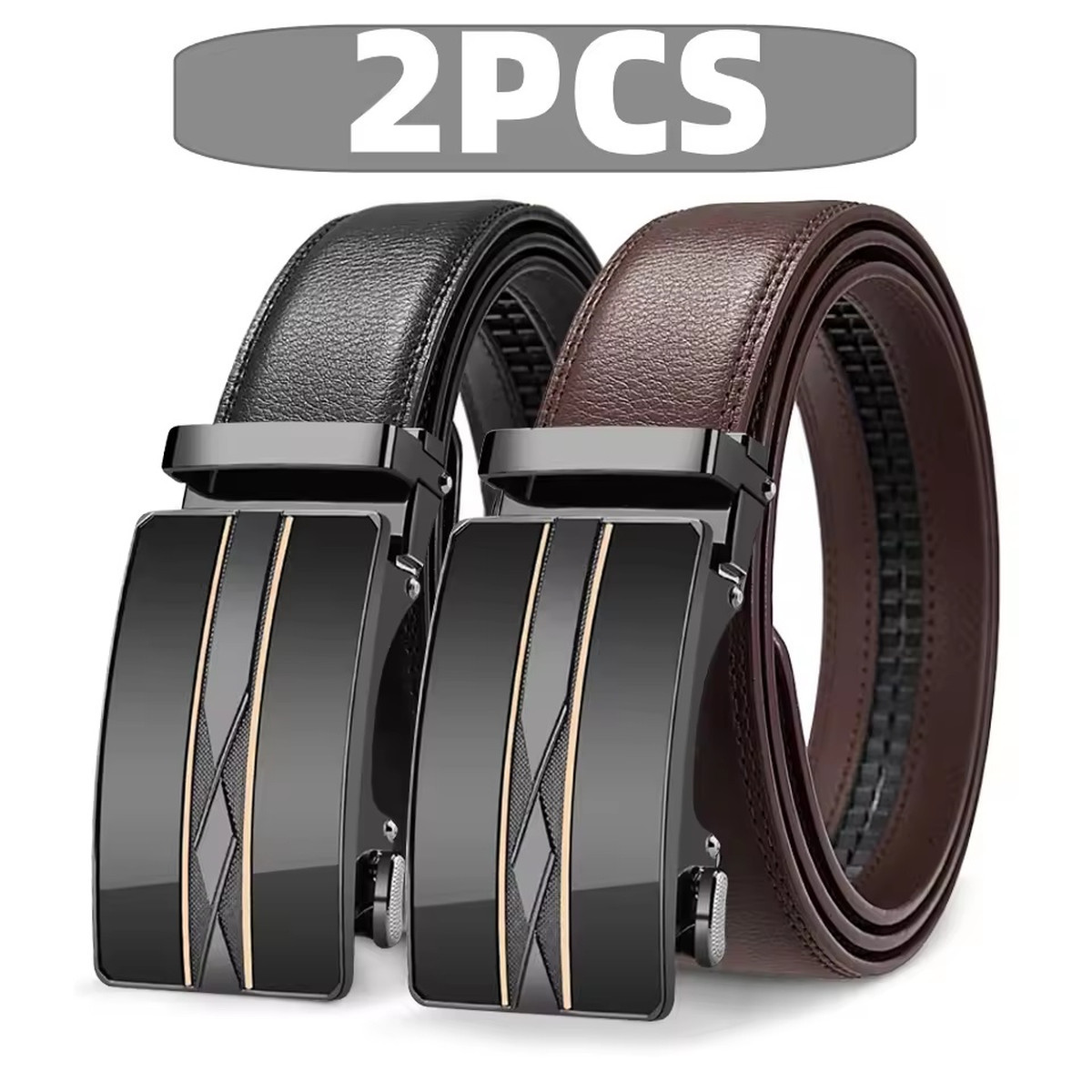 High Quality Genuine Leather Mens Belt, Adjustable Ratchet Automatic Buckle, Black/Brown Cuttable Business Casual Belt | Fugo Best