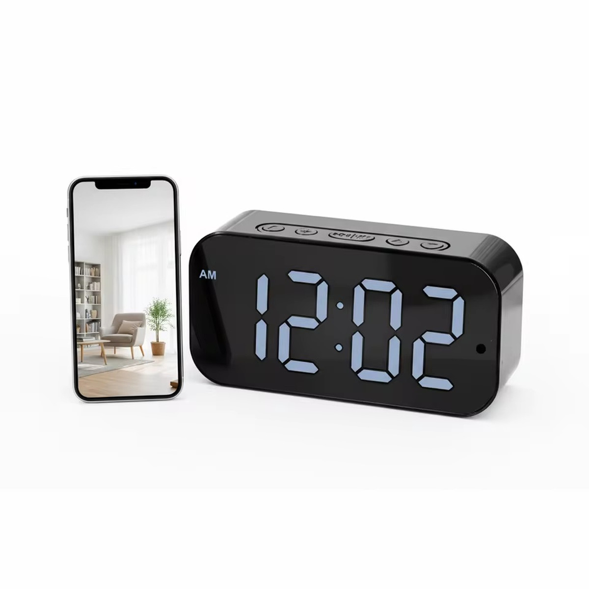 1080P HD WiFi Alarm Clock Security Camera Wireless Indoor Surveillance Monitor with Motion Detection, Remote View, Micro SD Card Loop Recording, Multifunctional Desk Clock Alarm Device for Home Bedroom Office Shop Warehouse Indoor Safety Monitoring | Fugo Best