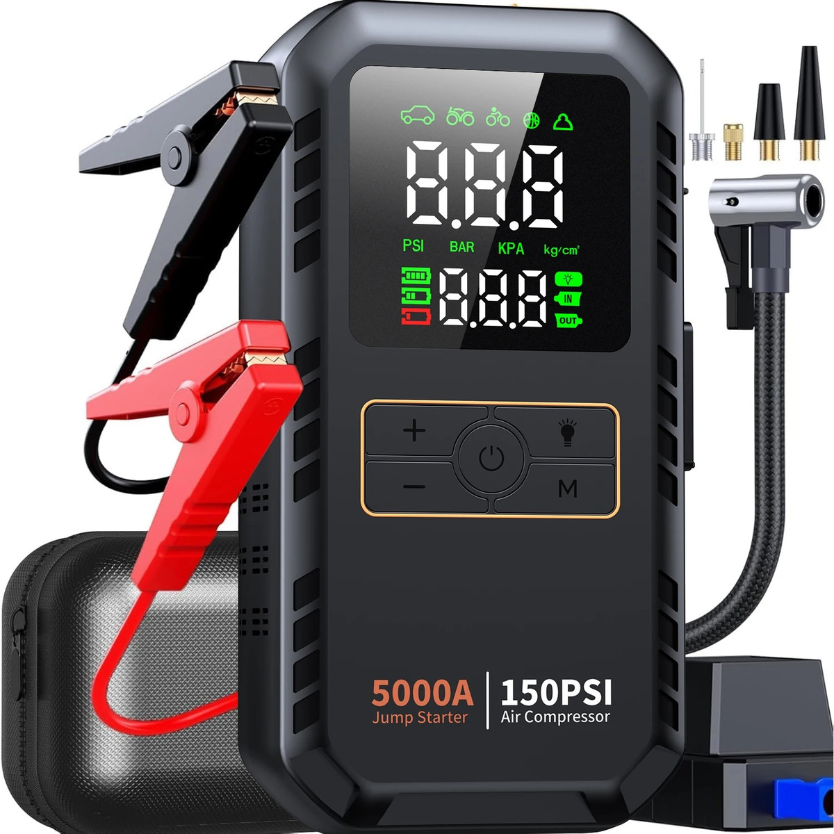 4-IN-1 Car Jump Starter with Air Compressor Peak 5000A Auto Battery Booster 150PSI Air Pump Portable Power Bank Tire Inflator | Fugo Best