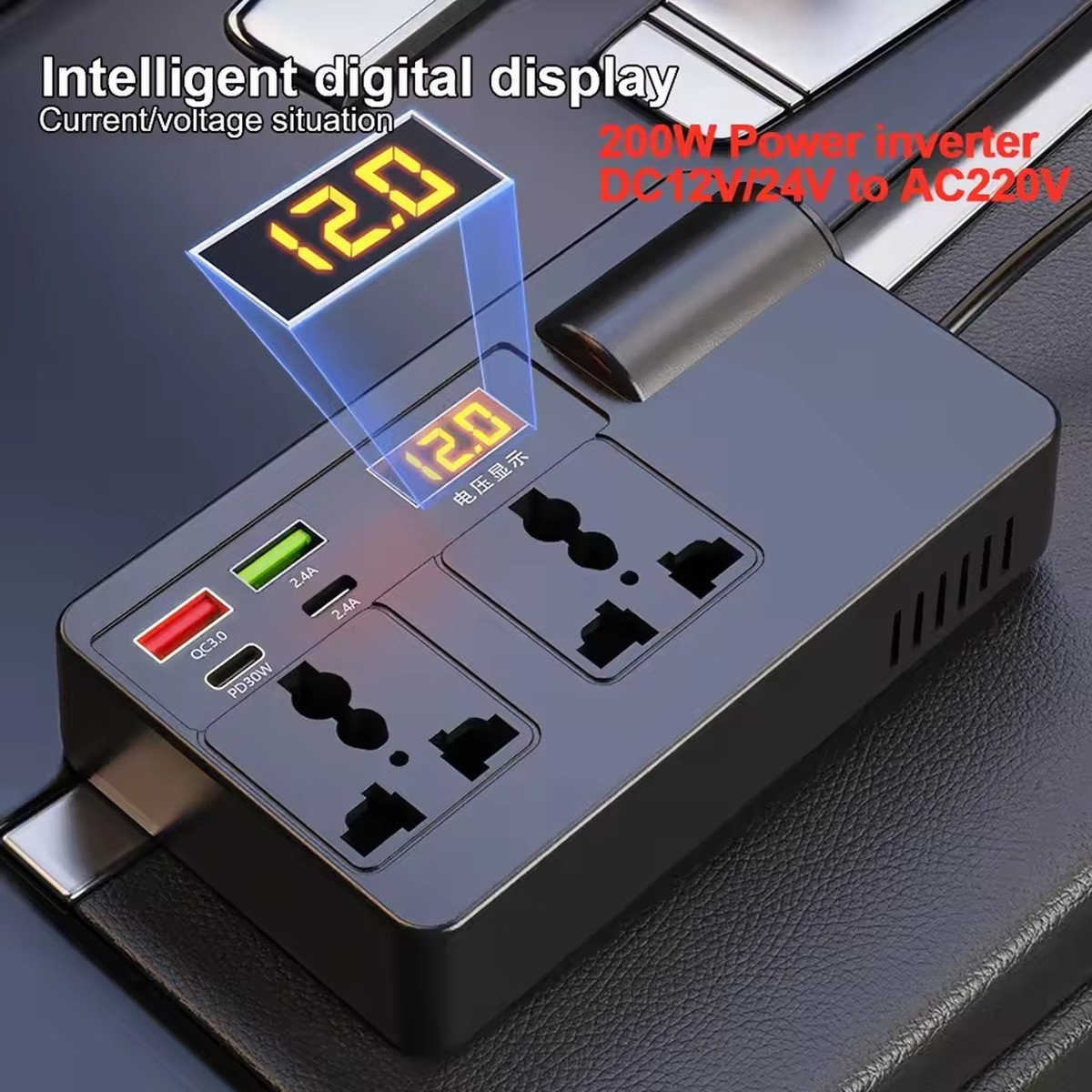 200W DC 12V/24V to AC 220V Converter Car Inverter Car Power Adapter Converter 7 Ports QC3.0 Type-C USB Chargers AC Socket | Fugo Best