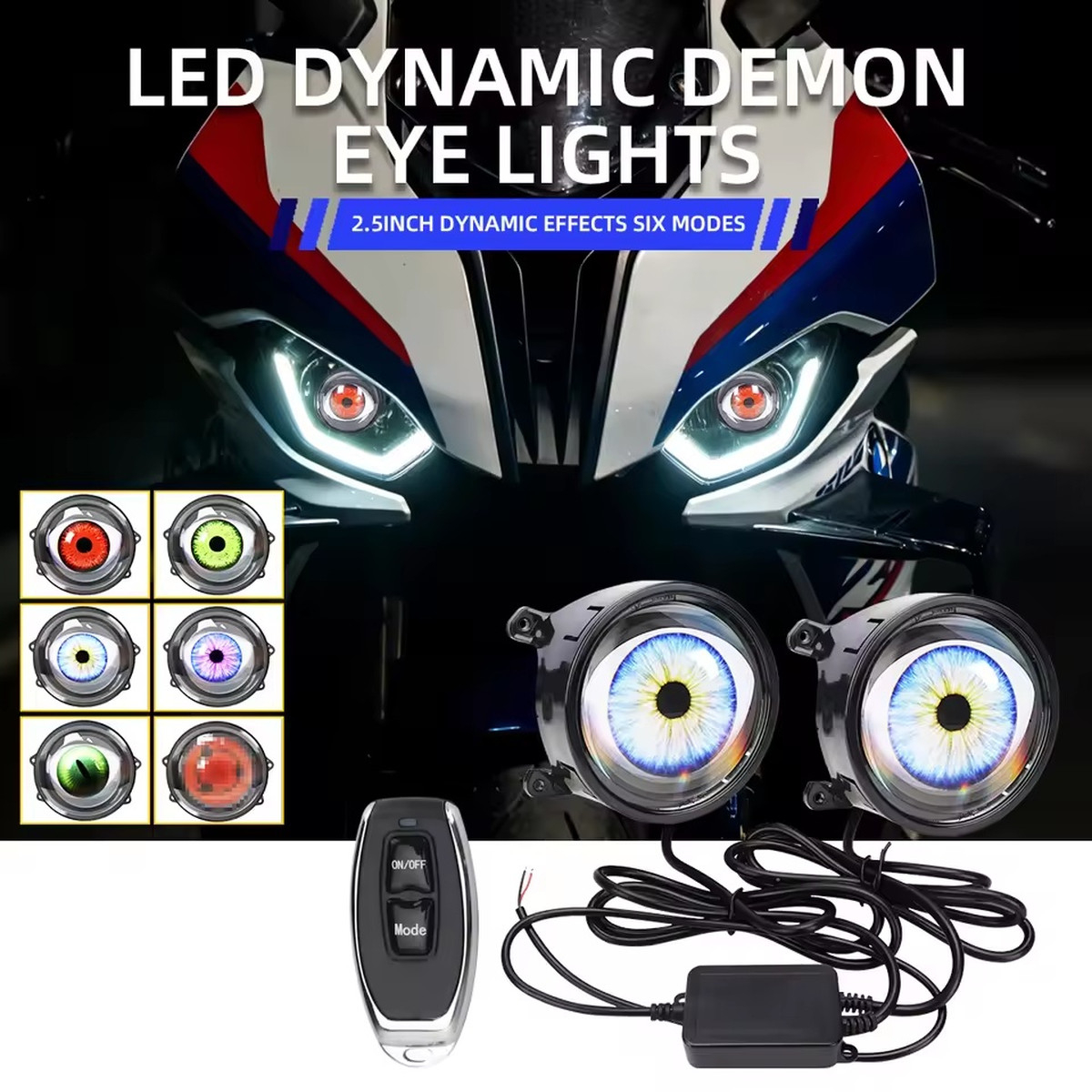 2pcs 3 inch Dynamic Devil Eyes Lenses LED Car Headlight kit Lights with Remote Control Eyes Retrofit Kits 12V Auto Accessories | Fugo Best