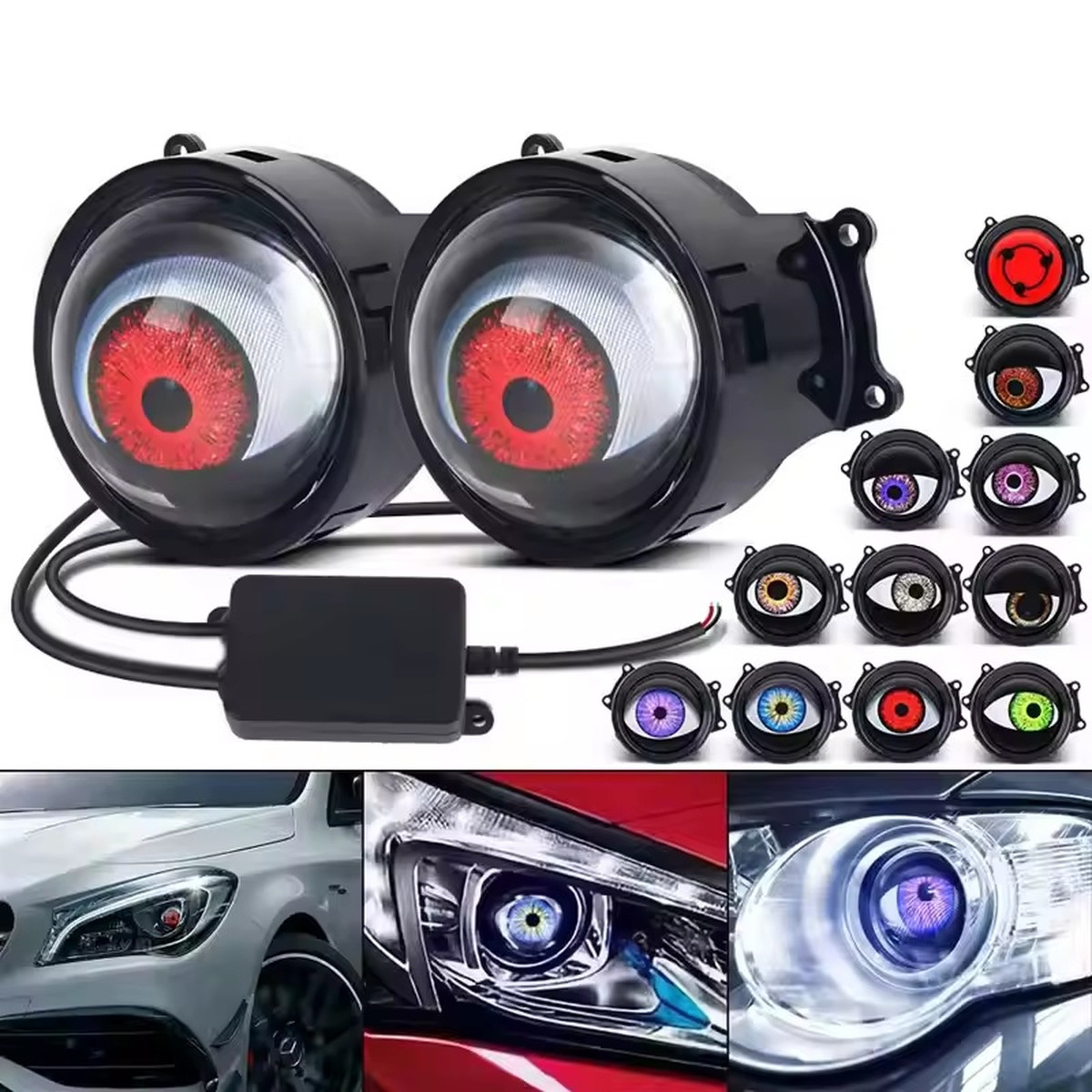 LED Car Dynamic Devil Eye Large Light 3-inch 33 Mode Car Light Remote Modification Eagle Eye 3D Lens Dynamic Pupils Headlight | Fugo Best