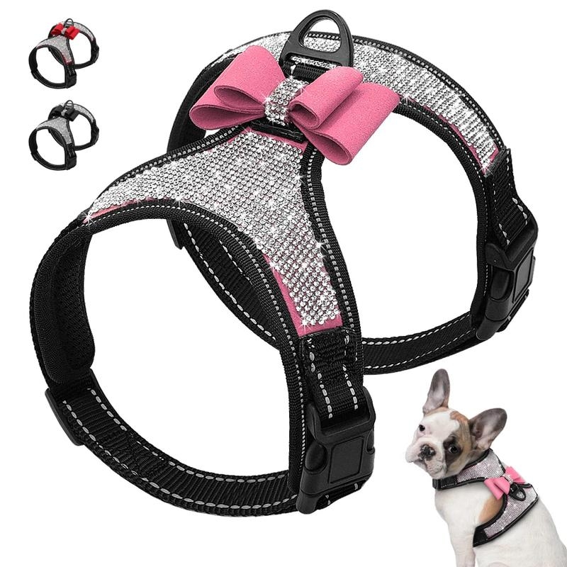 Reflective Dog Harness Nylon Pitbull Pug Small Medium Dogs Harnesses Vest Bling Rhinestone Bowknot Dog Accessories Pet Supplies | Fugo Best