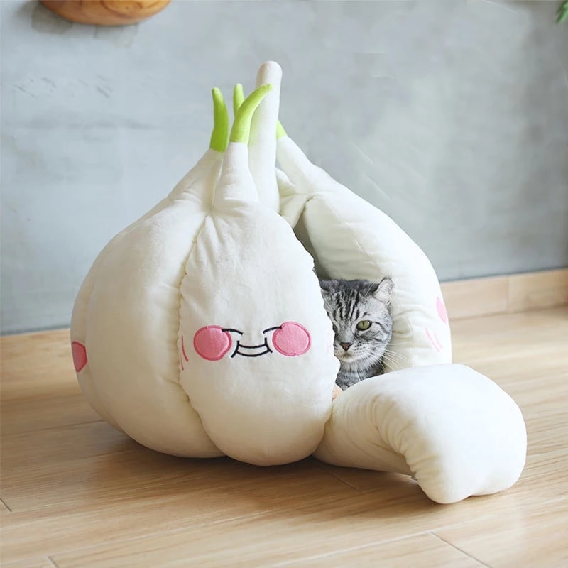 Funny Garlic Cat Bed Mat Soft Warm Pet Cat House Soothing Cat Bed for Dog Cat Sitting Home Puppy Sleeping Plush Nest Cave | Fugo Best