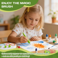 Childrens Colorful Drawing Set with Stamps, Painting, Non-staining Hands, 6-color Pens | 20 Pattern Papers | Dust-free Art Toy | Fugo Best